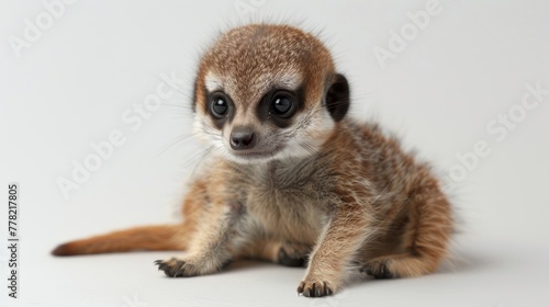 meerkat chick is sitting and looking at the camera.AI generated image