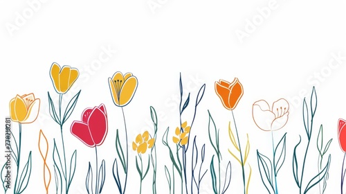 Collection of hand drawn graphic tulips. Floral clip art elements. Branches  leaves and buds. Vector set of childish drawings. Flowers tulips in outlines.Flower isolated on white background