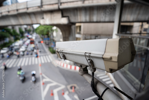 Traffic CCTV camera monitoring the city junction