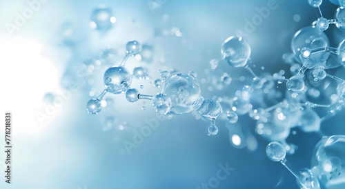 Dynamic depiction of water molecules in motion and symbolizing purity and the science of life