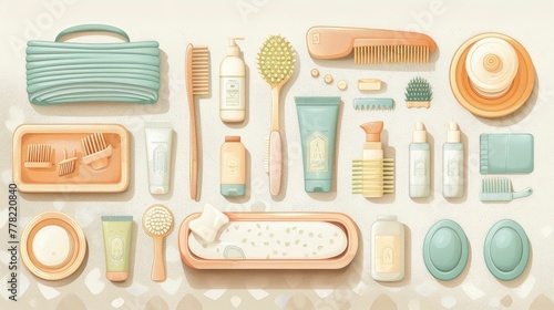Neatly Arranged Baby Grooming Kits with Tiny Combs and Brushes on Changing Table
