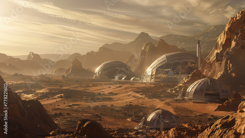 Mars colonization Mars landscape domes on the red planet