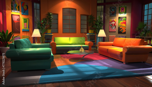 Talk Show Lounge: A lounge-style set with comfortable seating, coffee tables, and a cozy atmosphere for talk shows