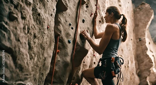 Woman on a climbing wall. photo