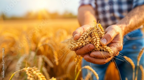  Cropped shot of a man's hand holding the wheat ears photo