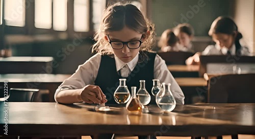 Girl in science class. photo