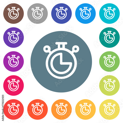 Stopwatch outline flat white icons on round color backgrounds