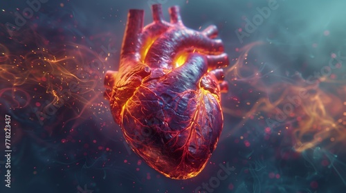 Dynamic visualization of a healthy heart with rhythmic contractions and synchronized electrical impulses, promoting cardiovascular function. Cardiology concept. photo