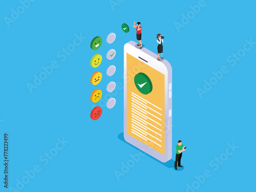 People give ratings and reviews on mobile phone