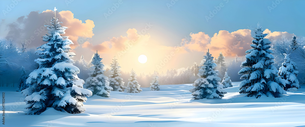 Beautiful Winter Landscape with Snow-Covered Trees