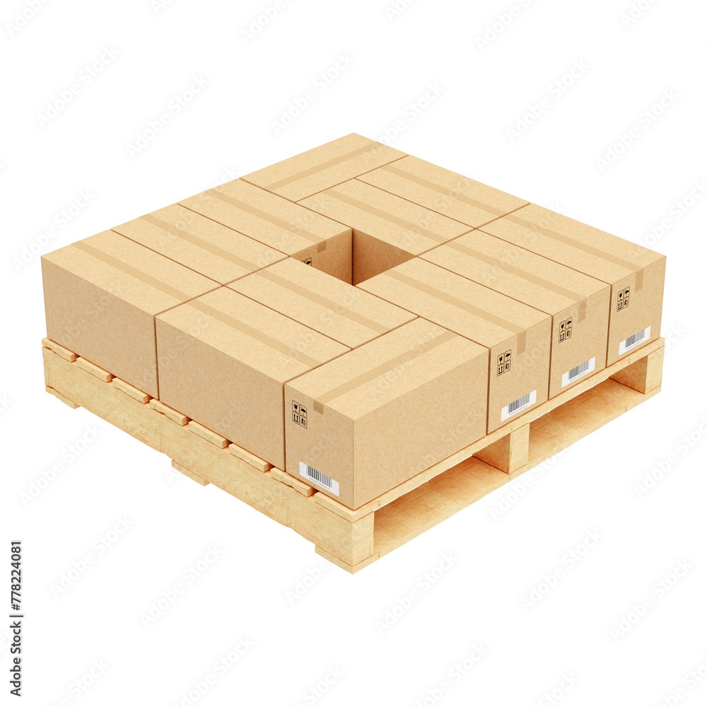 Wooden Pallet with Kraft Boxes Mockup 3D Render on Transparent Background Wooden Pallet with Kraft Boxes Mockup 3D Render on Transparent Background
