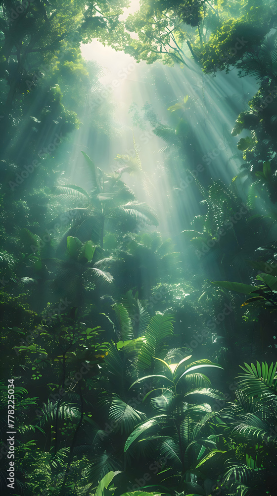 Dense jungle under the sunbeams. Forest wallpaper. High quality Dense jungle under the sunbeams. Forest wallpaper. High quality