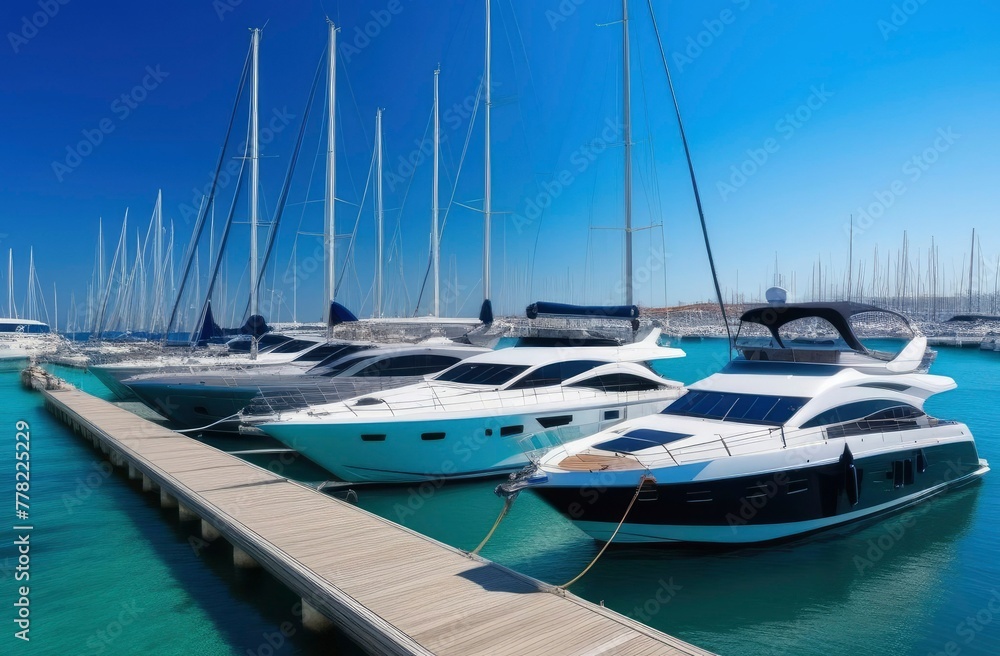 Fototapeta premium sport yachts moored at the pier on a sunny day.