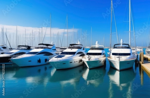sport yachts moored at the pier on a sunny day.