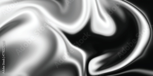 Abstract flowing liquid curve line. Silver black metallic. Modern fluid background. Beautiful Marbling liquify. Black and silver background.
