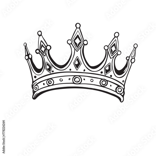 monochrome crown illustration, outline drawing, coloring page