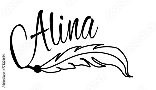 Alina - black color - name written - Word with feather for websites, baby shower, greetings, banners, cards-shirt, sweatshirt, prints, cricut, silhouette, sublimation