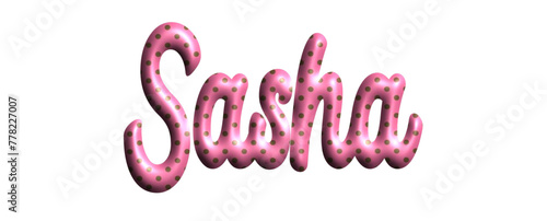 Sasha - pink color with dots, fabric style -name - three-dimensional effect tubular writing - Vector graphics - Word for greetings, banners, card, prints, cricut, silhouette, sublimation