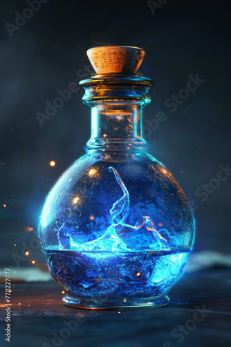 An isolated colorful glowing magical potion 