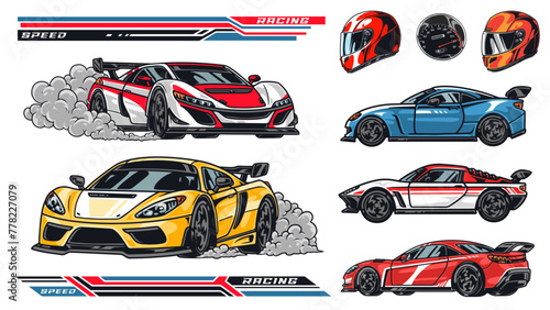 Motorsport racing colorful set stickers