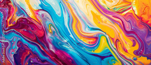 Vibrant abstract swirls of colorful liquid soap in a glass bowl