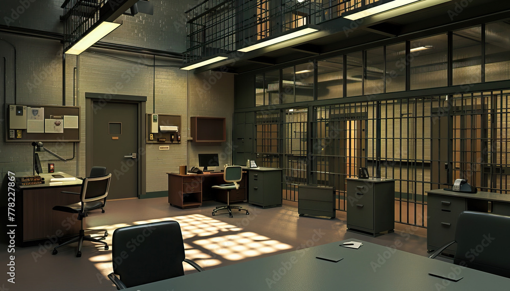 Police Interigation Cell Crime Drama Police Precinct: A police precinct set with interrogation ...
