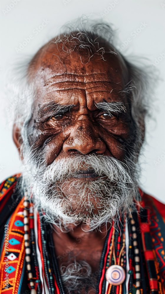 Dignified Wisdom, Proud Portrait of an Indigenous Elder Radiating Cultural Richness and Wisdom