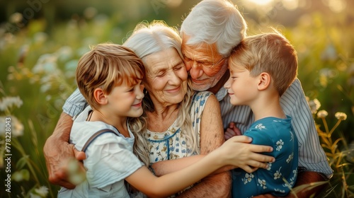 Happy familiy generations hug photo