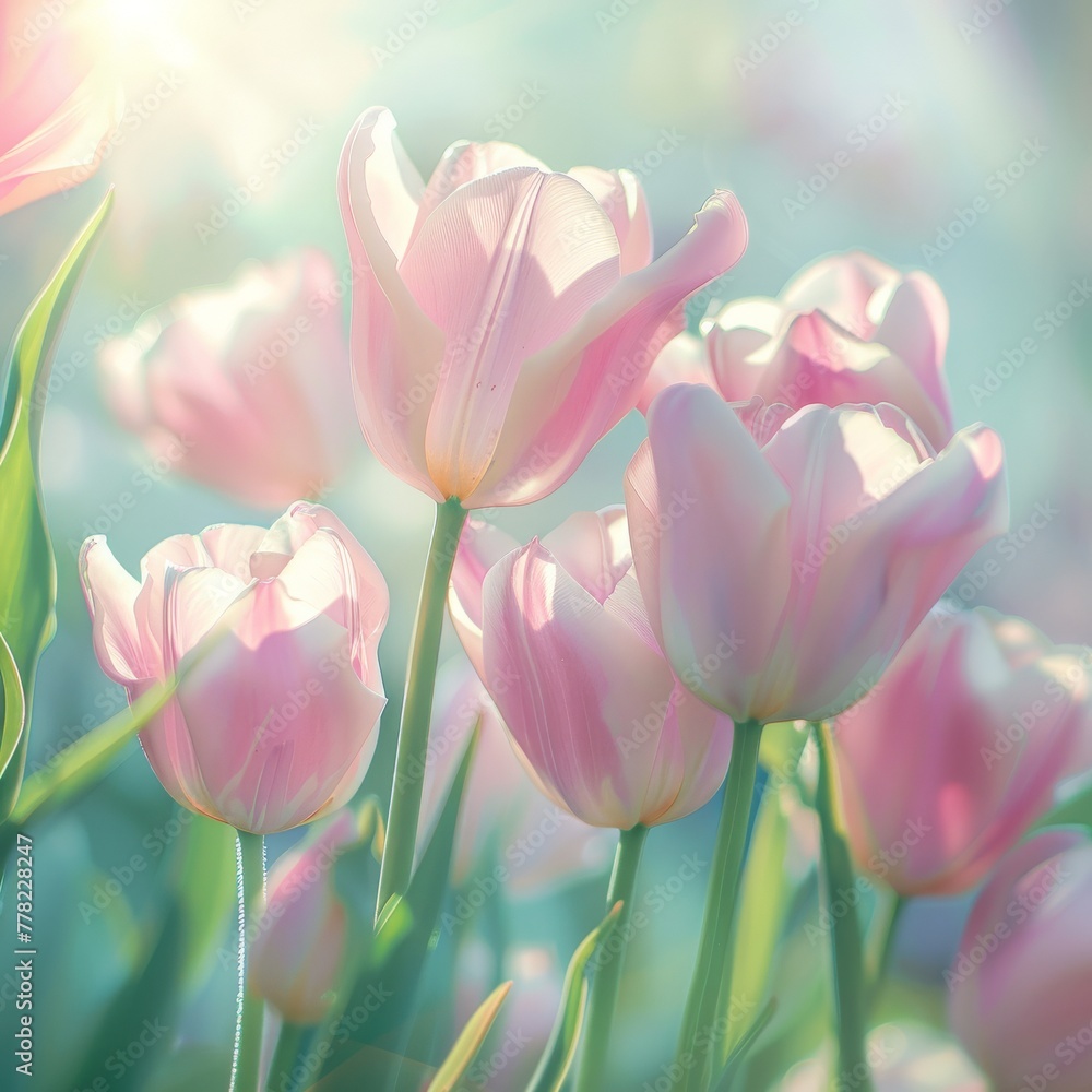 A Bunch of Pink Tulips in a Field