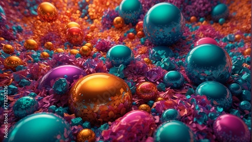 Abstract 3d rendering of chaotic multicolored spheres. Computer-generated background. © i7 Binno