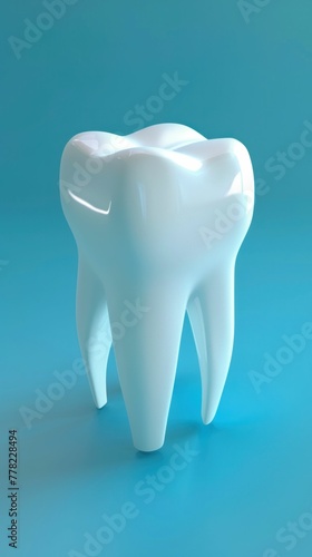 3D ing of a human tooth model on a blue background for dental and medical concepts and designs