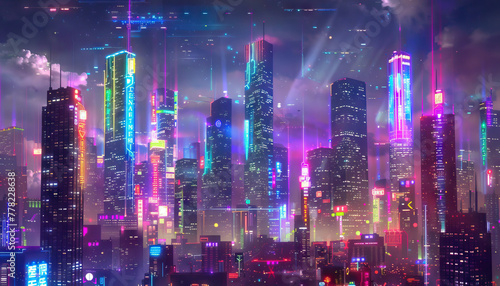 Science Fiction Cyber City: A cyberpunk city set with neon lights, futuristic skyscrapers, and virtual reality interfaces for sci-fi dramas