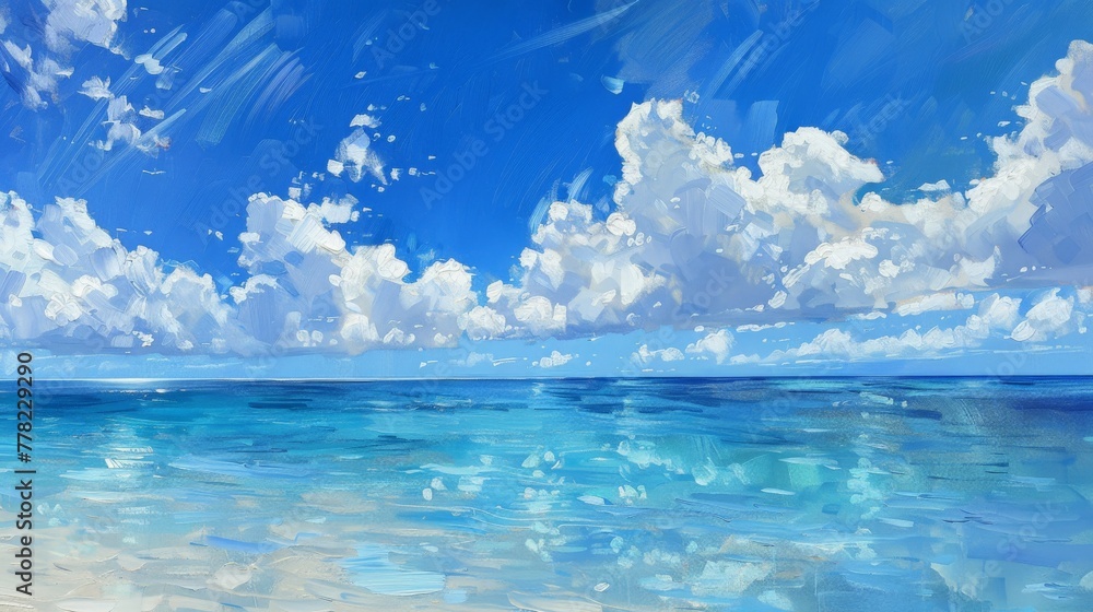 Ocean Painting With Clouds in the Sky