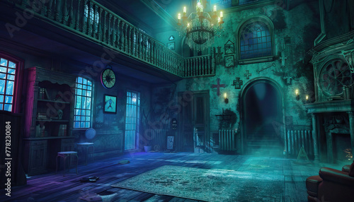 Haunted Mansion Escape Room: A spooky escape room set with puzzles, hidden clues, and eerie props for mystery and escape-themed shows. photo