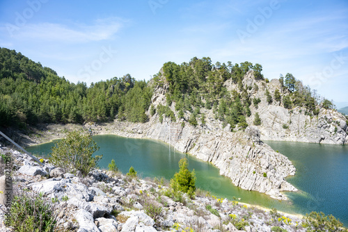 Scenic view of Karacaoren dam , barrage ( Karacaoren Baraj Golu )  from Karadag with Beautiful mountainous scenery with lots of nature, Burdur, Turkey photo