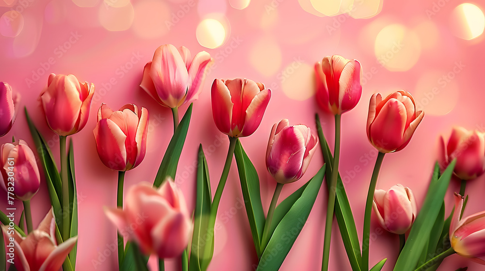 Obraz premium pink tulips on a pink background