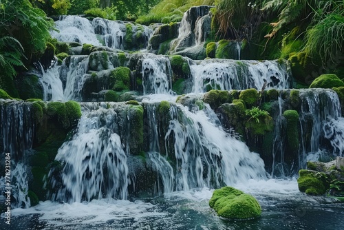 Envision a lush waterfall cascading down moss-covered rocks  a natural wonder that thrives in the midst of spring