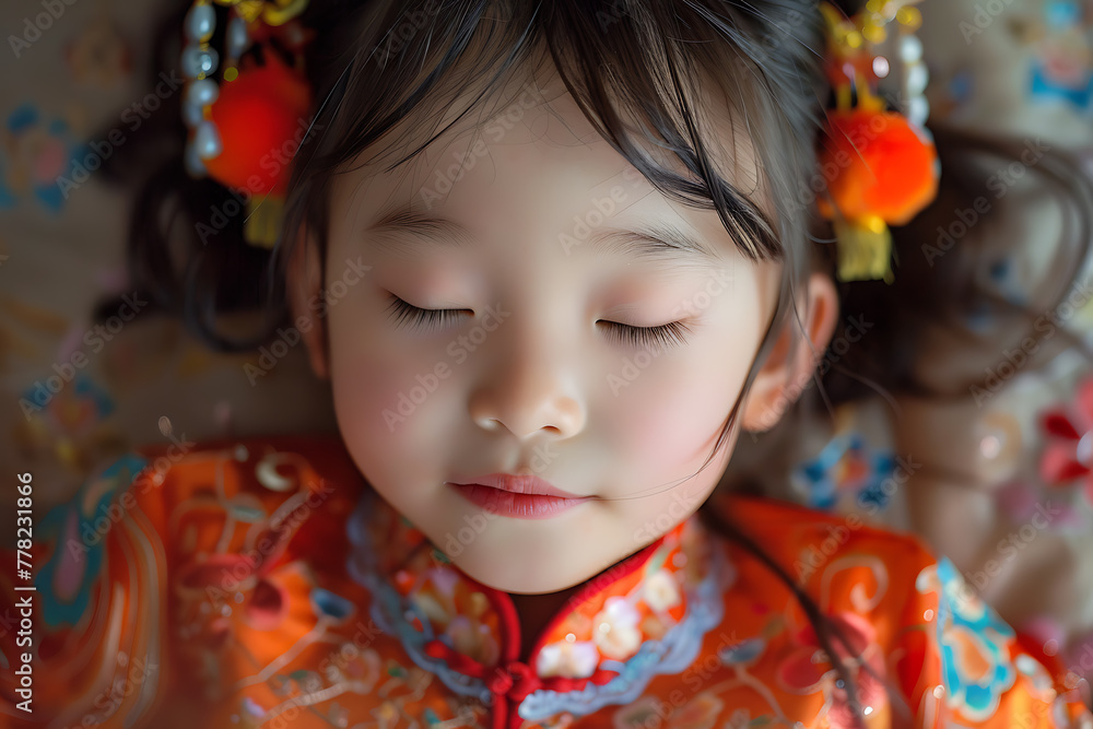 Adorable little Chinese child poses with a captivating smile, exuding innocence and cultural charm Adorable little Chinese child poses with a captivating smile, exuding innocence and cultural charm