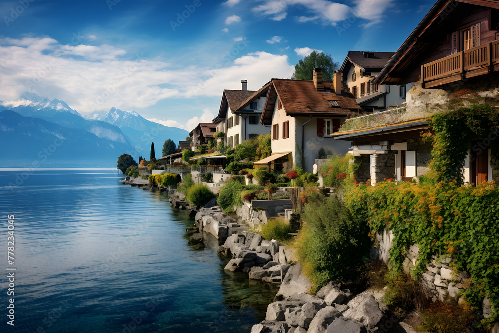 italian mountain town near a lake, italian mountain town, town in italy