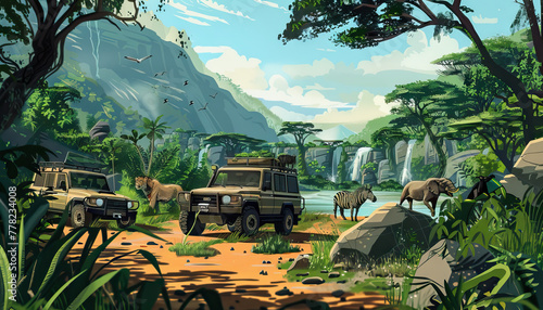 Wildlife Safari Adventure: A safari-themed set with safari vehicles, wildlife replicas, and jungle scenery for wildlife adventure shows