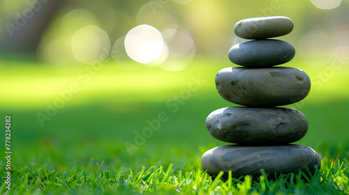 illustration of stones stacked on grass with a blurred background  team work concept