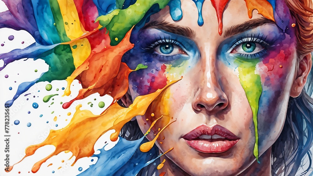 Rainbow Splash Representing LGBTIQ Pride Watercolor Style. Generative AI