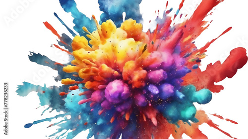 Watercolor explosive colorful idea 3d render. Transparent background. Generative AI © Janis