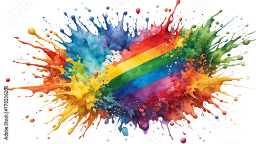 LGBTIQ rainbow color pride flag watercolor explosive colorful. Transparent background © Janis