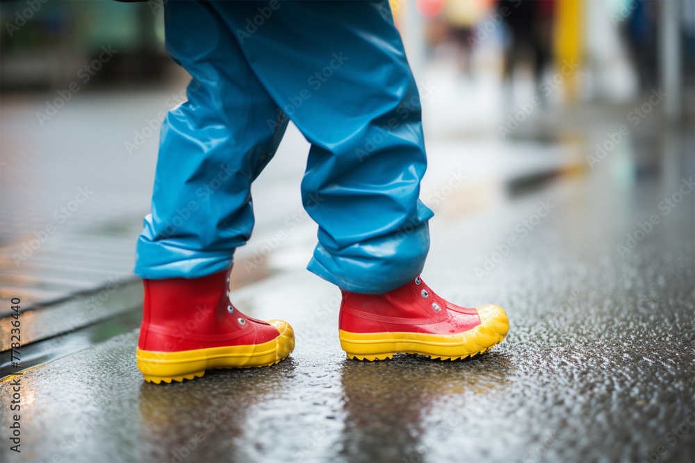 Fototapeta premium 公園で遊ぶ長靴を履いた子供の足