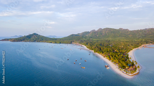 aerial view of koh mook or muk island in morning.It is a small idyllic island in the Andaman Sea in the south of Thailand.