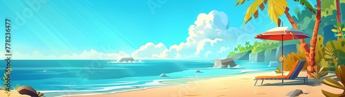 A wide background with summer illustrated art about playing on the beach and relaxing