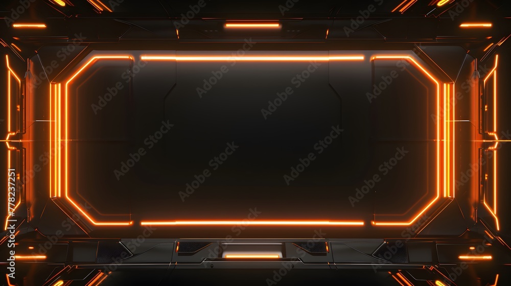 Streamlined black and orange live stream overlay video screen interface frame layout, striking orange border game overlay video screen frame for captivating live presentations Streamlined black and orange live stream overlay video screen interface frame layout, striking orange border game overlay video screen frame for captivating live presentations