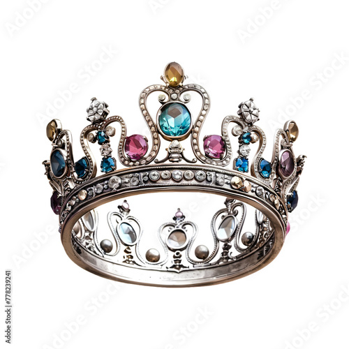 Silver Royal crown with diamonds and gems transparent background