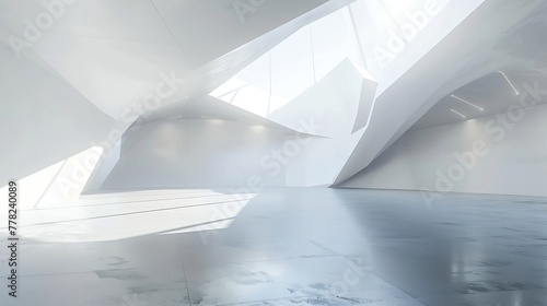 Generative AI : Luxury white abstract architectural minimalistic background. Contemporary showroom. 